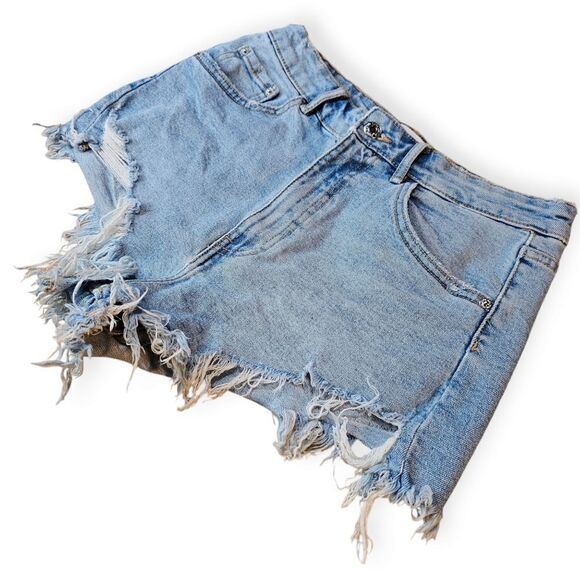Zara High Rise Frayed Cut Off Jean Shorts Size 6 - Picture 7 of 7